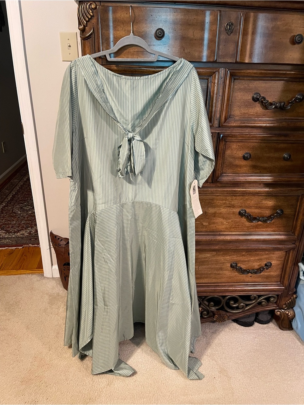 Sailor Tie Maxi Dress in Sage Green Stripe